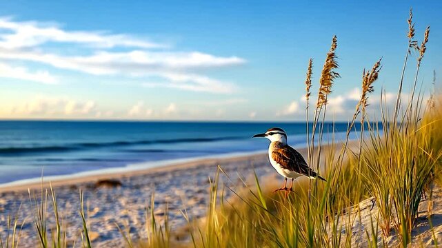 Shorebird sentinel at sunny beach scene