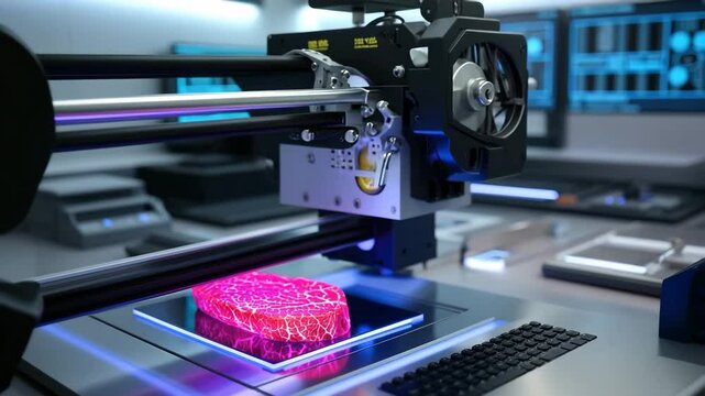 Pink meat product printed on a machine.