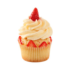 Isolated strawberry shortcake cupcake with fresh strawberry slice on top