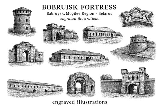 Exploring the historic engravings of Bobruisk Fortress showcasing its stunning architecture and military history in Belarus