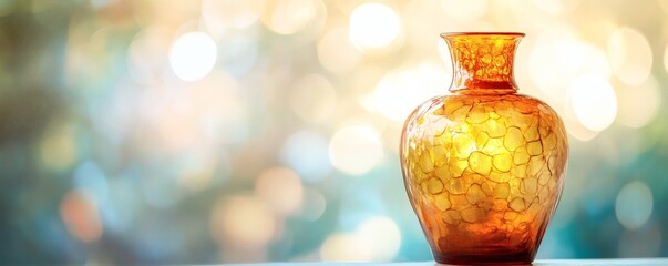 Decorative orange glass vase with unique texture on display