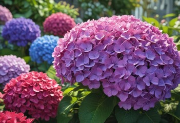 Vibrant hydrangea, colorful blooms, garden decor, colorful, lush