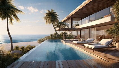 Fototapeta premium luxury beach sea view pool villa ing