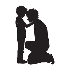 Dad Kneeling to Talk with Child Silhouette – Caring Parenting Concept Vector for Father’s Day