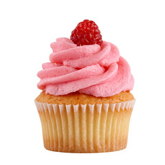 Isolated raspberry cupcake topped with fresh raspberry perfect for food blogs and bakery designs