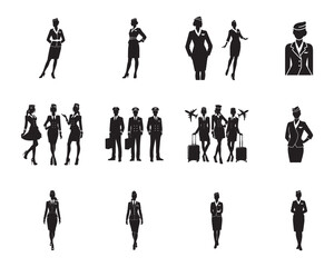 Flight Attendant Silhouette Vector – Clean Black on White Design