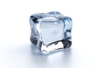 Obraz premium Realistic 3D ice cube icon with crystal clear reflections isolated on a white background for design and presentations
