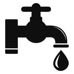 Water Faucet Silhouette Icon with Droplet Black Vector on Transparent Background
