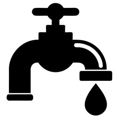 Silhouette icon of a water faucet with a drop, water conservation concept, black color isolated on a transparent Background