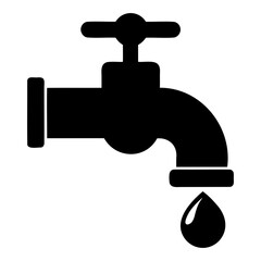 Silhouette icon of a water faucet with a drop, water conservation concept, black color isolated on a transparent Background