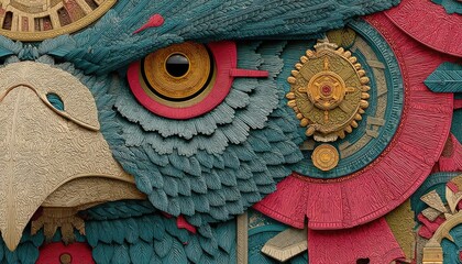 Stylized owl head with mechanical design