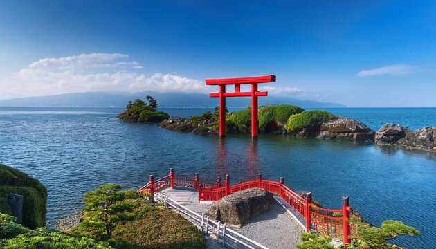 red torii gate on benten island nachi katsuura wakayama prefecture japan