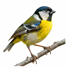 Vibrant Yellow Bird Perched on Branch with Detailed Feather Patterns