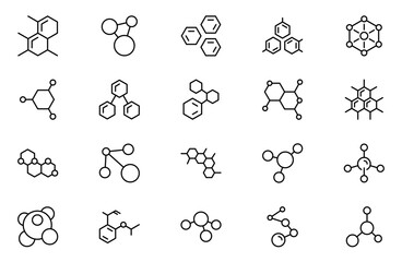 Modern molecule line icons set. modern illustrations for mobile apps, web sites, flyers, banners etc isolated on white background. Outline icon in linear style. Vector collection.