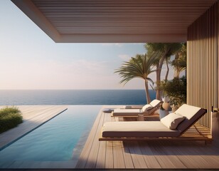 Fototapeta premium beach lounge ocean villa with pool and sea view 