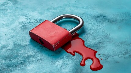 Breaking red padlock with binary code leakage digital artwork cybersecurity abstract view conceptual design