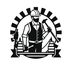 Labor Day Illustration with Construction Worker Silhouette – Vector Art