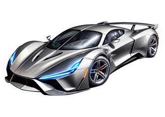 Silver Sportscar Illustration PNG Transparent Isolated
