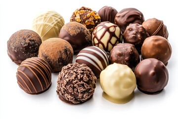 Assorted gourmet chocolate truffles a delightful mix of dark milk and white chocolate arranged on a