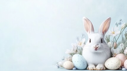 Obraz premium Adorable Easter Bunny Amidst Pastel Eggs and Blossoms
