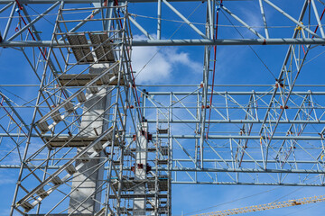 Scaffolding and steel structure on muddy construction site