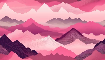 Fototapeten majestic mountains ranges landscape seamless pattern in pink palette background © Terry
