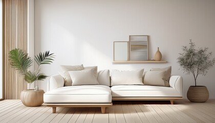 white living room with sofa scandinavian interior design illustration