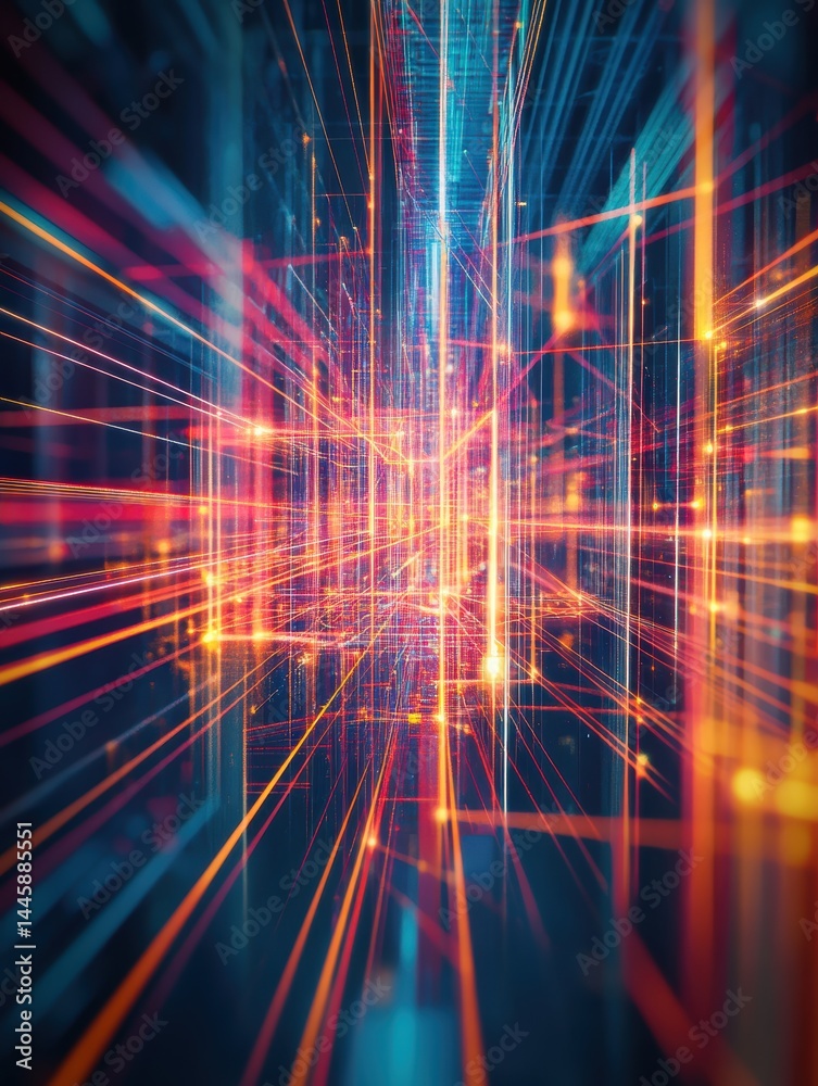 Poster abstract data stream background with network cables and glowing lines depicting digital connectivity