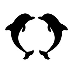 Naklejka premium Minimalist silhouette of two dolphins swimming together