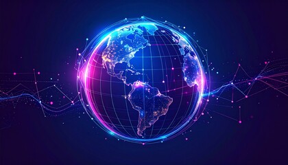 Glowing Digital World Globe With Abstract Particle Effects