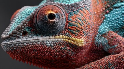 Fototapeta premium Vibrant Chameleon Portrait: Nature's Master of Disguise
