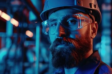 Close-Up Portrait of a Bearded Industrial Worker