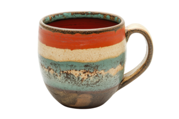 Handcrafted striped mug earthy tones rustic charm unique ceramic design perfect gift cozy morning