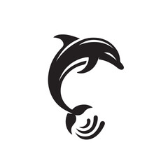 Jumping Dolphin Silhouette in Side View, Minimal Vector Art