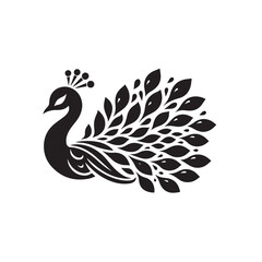 Peacock Silhouette with Closed Tail, Simple Vector Shape