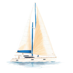 White Sailboat Blue Mast Ocean Painting PNG Isolated Transparent