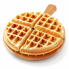 Deliciously Poured Golden Waffles on a Wooden Serving Plate