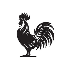 Rooster Silhouette in Side Profile with Feather Outline