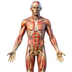 Human Anatomy Detailed 3D Model of Muscular and Skeletal System isolated on transparent background