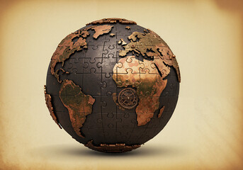 Earth Puzzle Globe on Vintage Background  