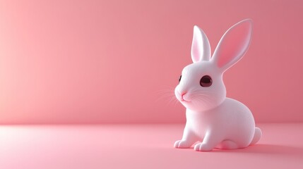 Cute white bunny on pink background