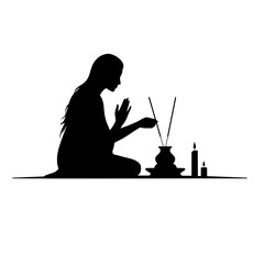 Spiritual Ritual Woman Incense Candles Black Vector Silhouette