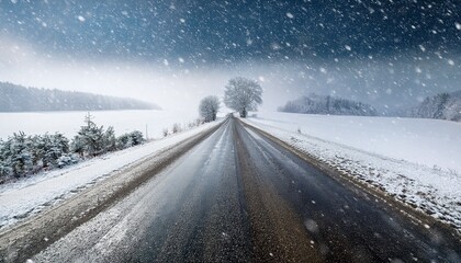 Fototapeta premium countryside road during snow storm