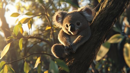 Fototapeta premium Cute koala joey nestled in a tree