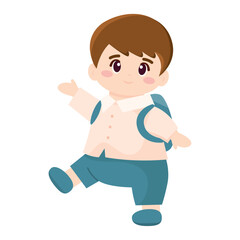 Happy schoolboy walking. Vector
