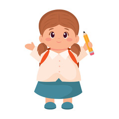 Smiling schoolgirl character . Vector