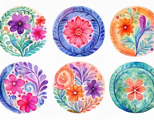 watercolor floral round patterns