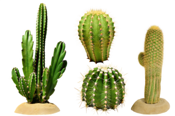 Set of cacti cut out  isolated on white background PNG