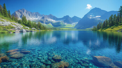 Fototapeta premium blue lake and majestic mountains of montana's glacier national park