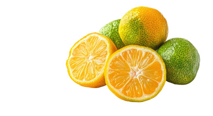 Fresh Citrus Fruits: Vibrant Green and Yellow Limes with Juicy Slices on Display on transparent background